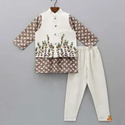 Hot Printed Kurta With Embroidered Jacket And Churidar BOY Indian Ethnic Wear | Ethnic Sets