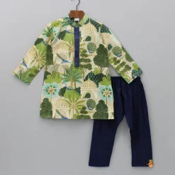 Clearance Printed Kurta With Sequins Embellished Panel And Blue Pyjama BOY Indian Ethnic Wear | Ethnic Sets