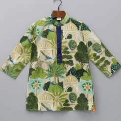 Clearance Printed Kurta With Sequins Embellished Panel And Blue Pyjama BOY Indian Ethnic Wear | Ethnic Sets