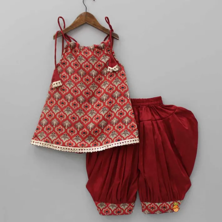 New Printed Kurti With Adjustable Neck And Dhoti Twinning Sets | Ethnic Wear