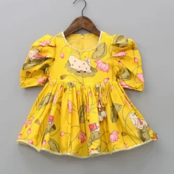 Hot Printed Puffed Sleeves Yellow Peplum Top With Tulip Pant Ethnic Wear | Dhotis & Patialas