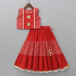 Online Printed Red Top And Lehenga With Net Dupatta Twinning Sets | Ethnic Wear