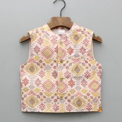 New Printed Silk Kurta With Multicolor Printed Jacket And Pyjama BOY Indian Ethnic Wear | Ethnic Sets
