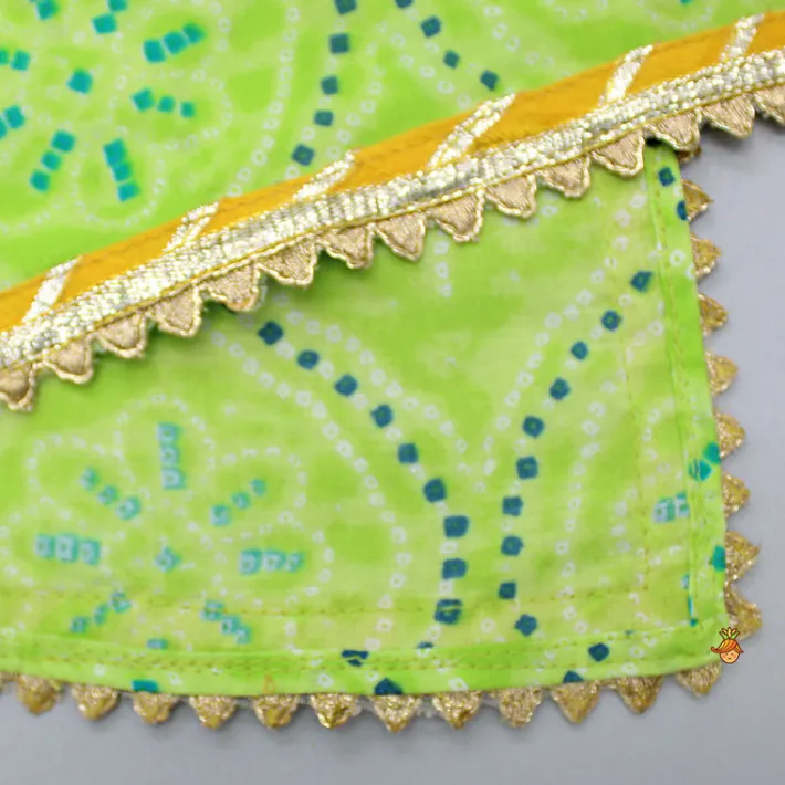 Fashion Printed Strappy Top And Layered Lehenga With Matching Dupatta Twinning Sets | Ethnic Wear