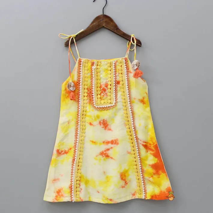 Hot Printed Tie Up Kurti And Sharara With Net Dupatta Ethnic Wear | Palazzos & Shararas