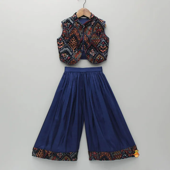 Best Printed Top And Flared Blue Palazzo Ethnic Wear | Palazzos & Shararas