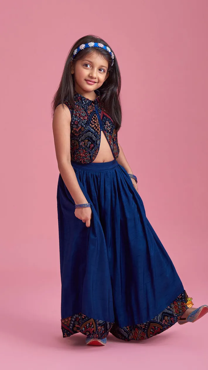 Best Printed Top And Flared Blue Palazzo Ethnic Wear | Palazzos & Shararas