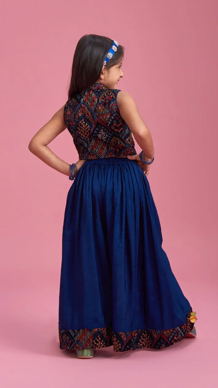 Best Printed Top And Flared Blue Palazzo Ethnic Wear | Palazzos & Shararas