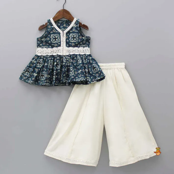 Discount Printed Top And Flared Off White Palazzo Ethnic Wear | Palazzos & Shararas