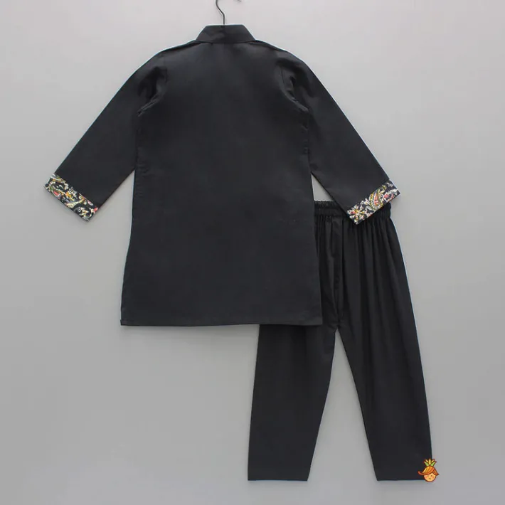 Best Printed Yoke Black Kurta And Pyjama BOY Twinning Sets | Indian Ethnic Wear