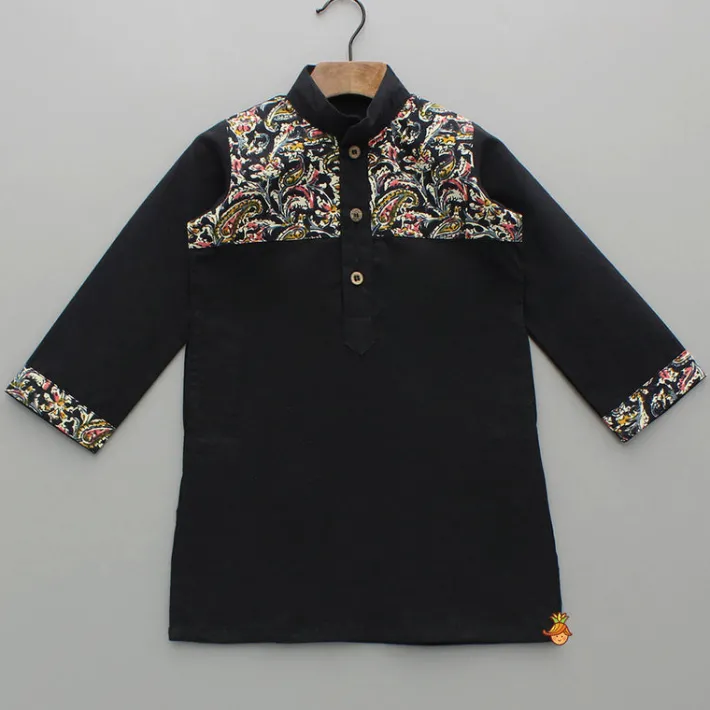 Best Printed Yoke Black Kurta And Pyjama BOY Twinning Sets | Indian Ethnic Wear