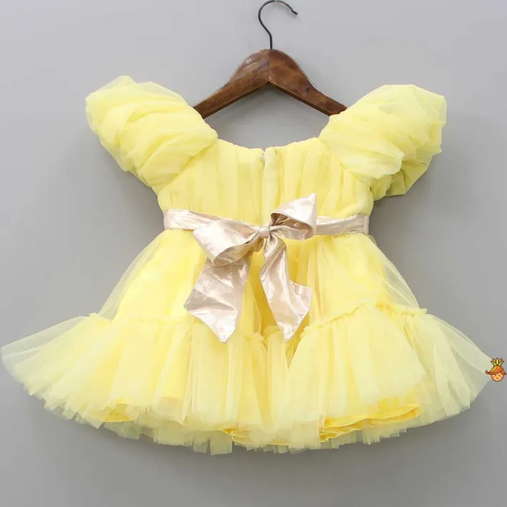 Outlet Puff Sleeves And Ruffle Hem Yellow Fancy Dress Dresses & Sets | Dresses