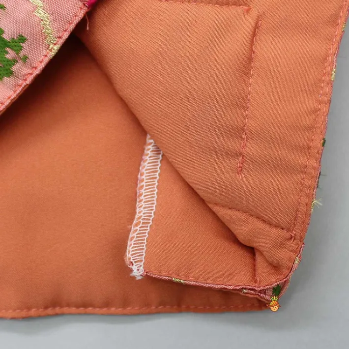 Hot Puff Sleeves Peach Embroidered Drape Top And Pleated Lehenga Ethnic Wear | Lehengas & Ghagras