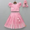 Best Puff Sleeves Pink Top And Pleated Lehenga With Matching Net Dupatta Ethnic Wear | Lehengas & Ghagras