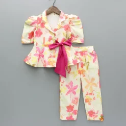 Clearance Puff Sleeves Printed Top And Dual Pocket Detail Pant Dresses & Sets | Sets