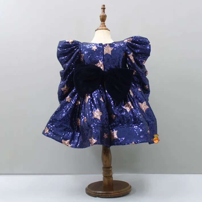 Discount Puffed Sleeves Sequined Blue Dress With Head Band Dresses & Sets | Dresses