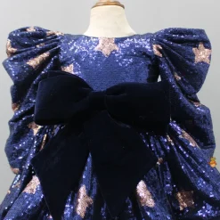 Discount Puffed Sleeves Sequined Blue Dress With Head Band Dresses & Sets | Dresses