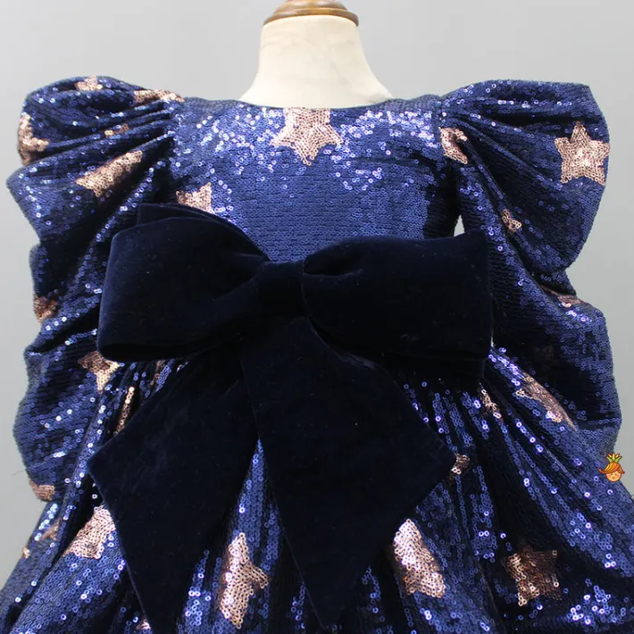 Discount Puffed Sleeves Sequined Blue Dress With Head Band Dresses & Sets | Dresses
