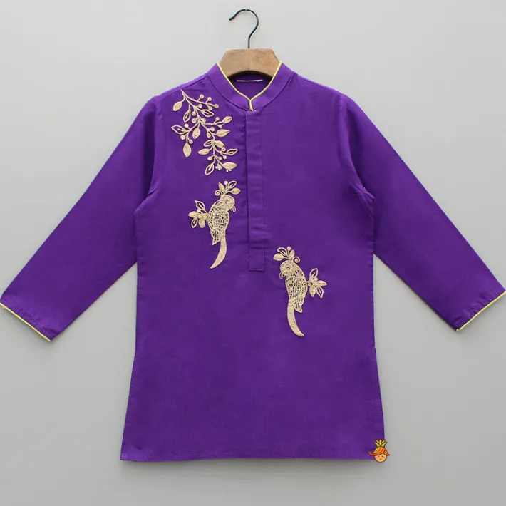 Online Purple Bird Embroidered Kurta And Pyjama BOY Indian Ethnic Wear | Ethnic Sets