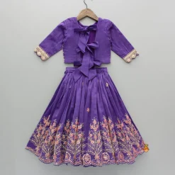 Discount Purple Chanderi Embroidered Top And Lehenga With Dupatta Ethnic Wear | Lehengas & Ghagras