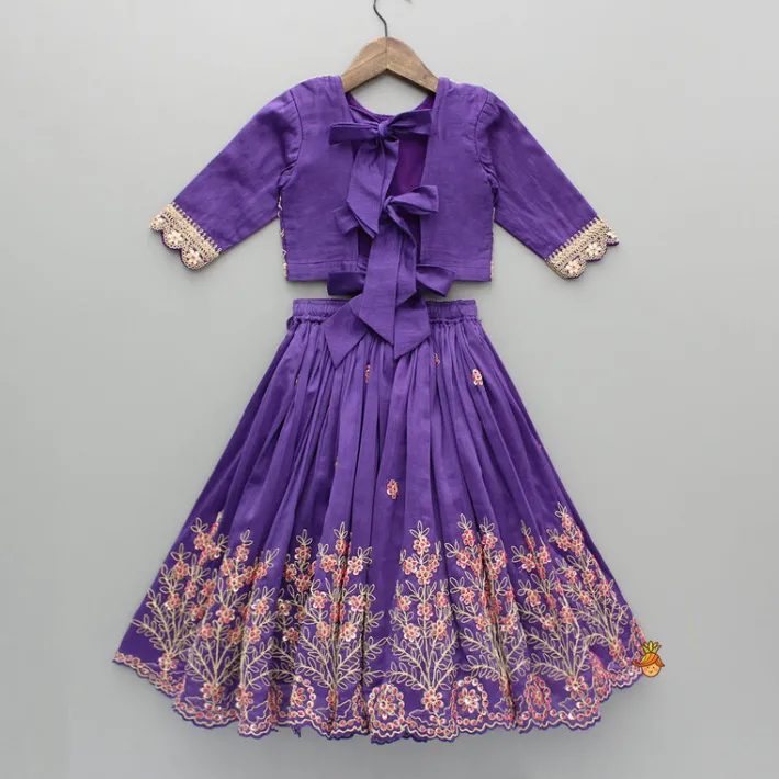 Discount Purple Chanderi Embroidered Top And Lehenga With Dupatta Ethnic Wear | Lehengas & Ghagras