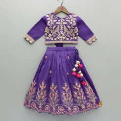 Discount Purple Chanderi Embroidered Top And Lehenga With Dupatta Ethnic Wear | Lehengas & Ghagras