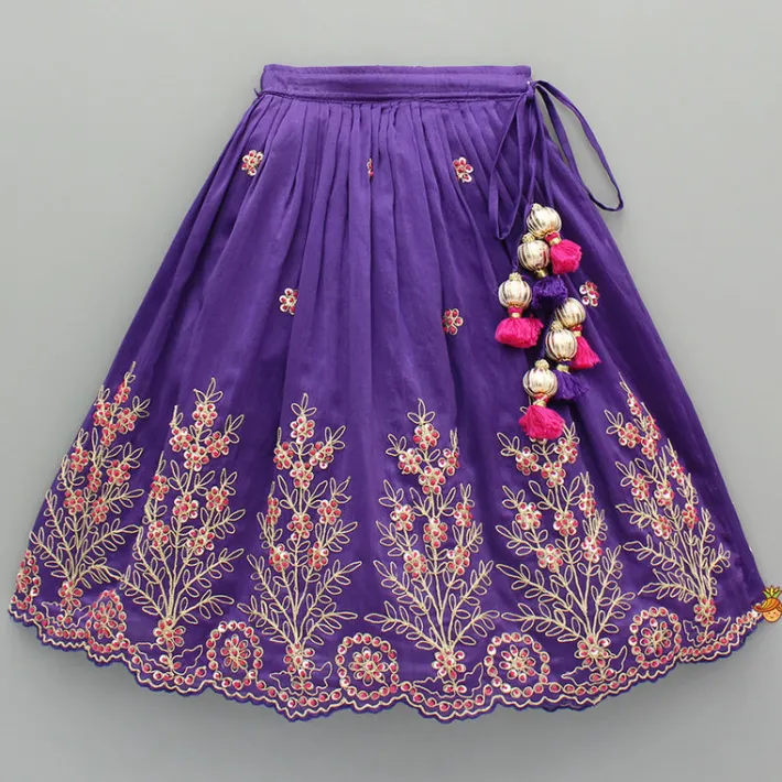 Discount Purple Chanderi Embroidered Top And Lehenga With Dupatta Ethnic Wear | Lehengas & Ghagras