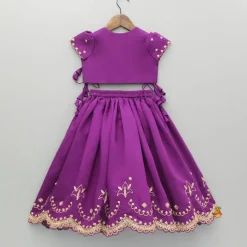 Discount Purple Embroidered Front Overlap Top With Lehenga And Dupatta Ethnic Wear | Lehengas & Ghagras