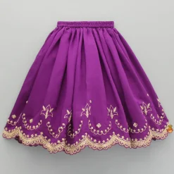 Discount Purple Embroidered Front Overlap Top With Lehenga And Dupatta Ethnic Wear | Lehengas & Ghagras
