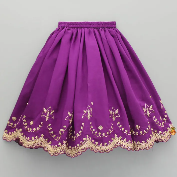 Discount Purple Embroidered Front Overlap Top With Lehenga And Dupatta Ethnic Wear | Lehengas & Ghagras