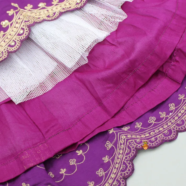 Discount Purple Embroidered Front Overlap Top With Lehenga And Dupatta Ethnic Wear | Lehengas & Ghagras