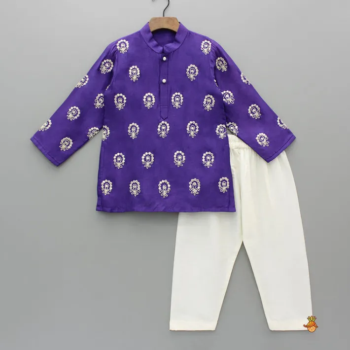 New Purple Embroidered Kurta And Pyjama BOY Indian Ethnic Wear | Ethnic Sets