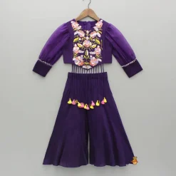 Fashion Purple Embroidered Top And Flared Palazzo Ethnic Wear | Palazzos & Shararas