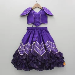 Best Purple Embroidered Top And Lehenga With Attached Pouch And Dupatta Ethnic Wear | Lehengas & Ghagras