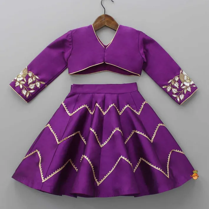 Online Purple Embroidered Top And Lehenga With Matching Net Dupatta Ethnic Wear | Lehengas & Ghagras