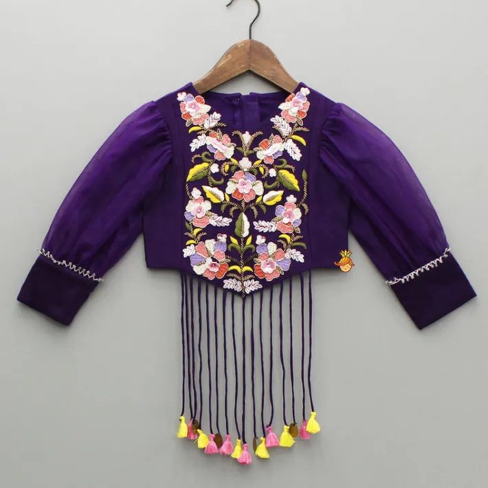 Fashion Purple Embroidered Top And Flared Palazzo Ethnic Wear | Palazzos & Shararas