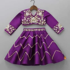 Online Purple Embroidered Top And Lehenga With Matching Net Dupatta Ethnic Wear | Lehengas & Ghagras
