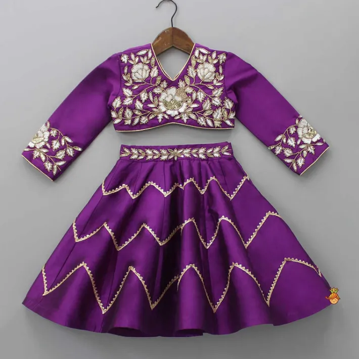 Online Purple Embroidered Top And Lehenga With Matching Net Dupatta Ethnic Wear | Lehengas & Ghagras