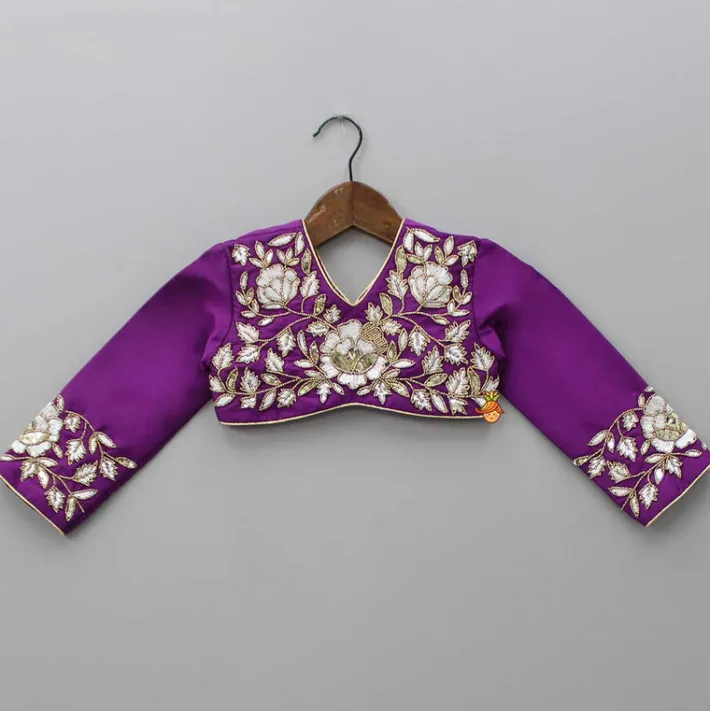 Online Purple Embroidered Top And Lehenga With Matching Net Dupatta Ethnic Wear | Lehengas & Ghagras