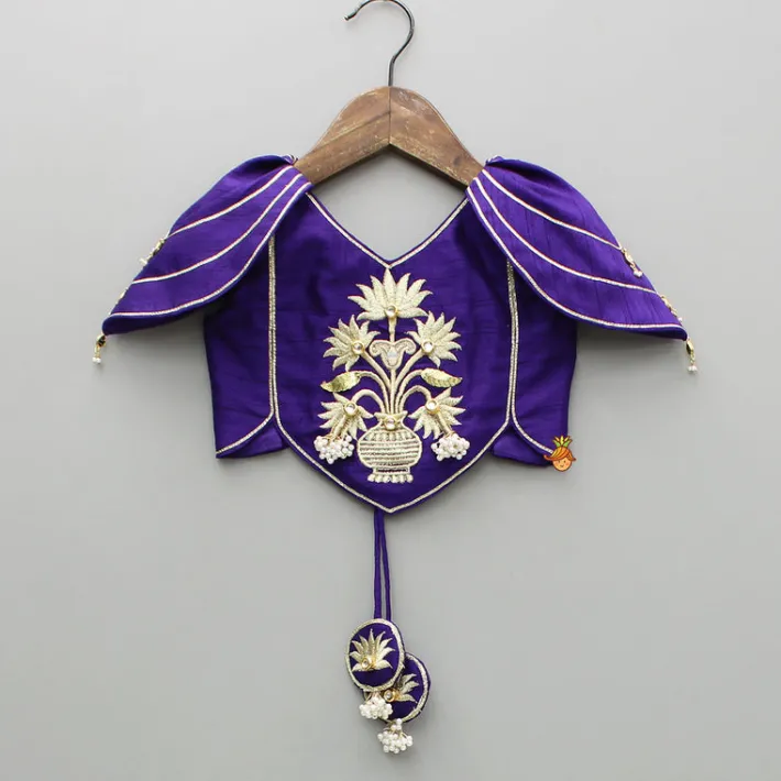 Best Purple Embroidered Top And Lehenga With Attached Pouch And Dupatta Ethnic Wear | Lehengas & Ghagras