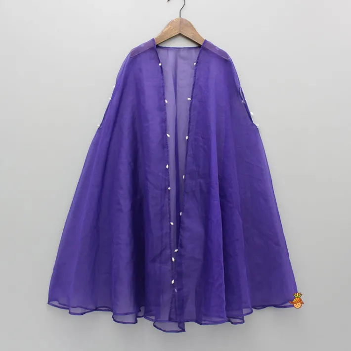 Best Purple Embroidered Top And Lehenga With Long Embellished Cape Ethnic Wear | Lehengas & Ghagras