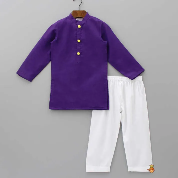 Clearance Purple Ethnic Kurta With Printed Open Jacket And White Pyjama BOY Indian Ethnic Wear | Ethnic Sets