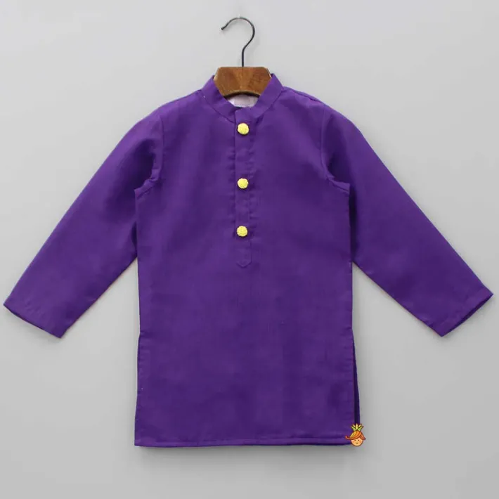Clearance Purple Ethnic Kurta With Printed Open Jacket And White Pyjama BOY Indian Ethnic Wear | Ethnic Sets