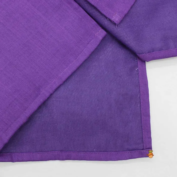 Clearance Purple Ethnic Kurta With Printed Open Jacket And White Pyjama BOY Indian Ethnic Wear | Ethnic Sets