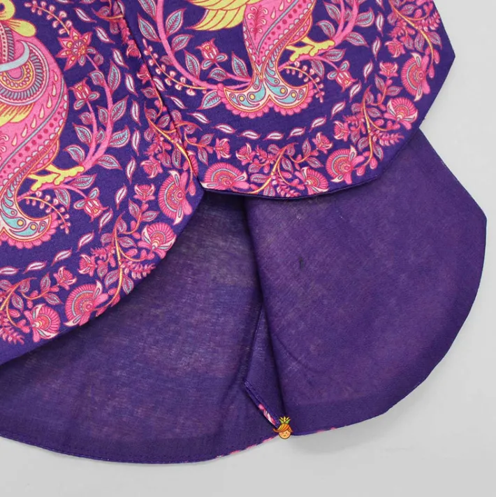 Clearance Purple Ethnic Kurta With Printed Open Jacket And White Pyjama BOY Indian Ethnic Wear | Ethnic Sets