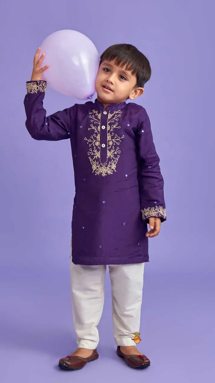 Outlet Purple Faux Mirror Work Kurta With Pyjama BOY Twinning Sets | Indian Ethnic Wear