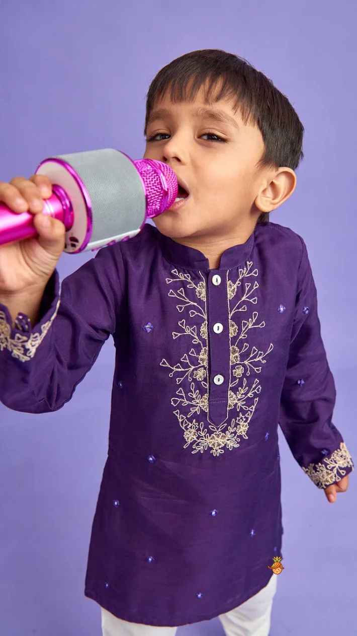 Outlet Purple Faux Mirror Work Kurta With Pyjama BOY Twinning Sets | Indian Ethnic Wear