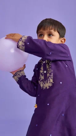 Outlet Purple Faux Mirror Work Kurta With Pyjama BOY Twinning Sets | Indian Ethnic Wear