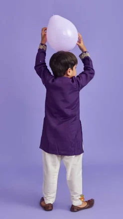Outlet Purple Faux Mirror Work Kurta With Pyjama BOY Twinning Sets | Indian Ethnic Wear