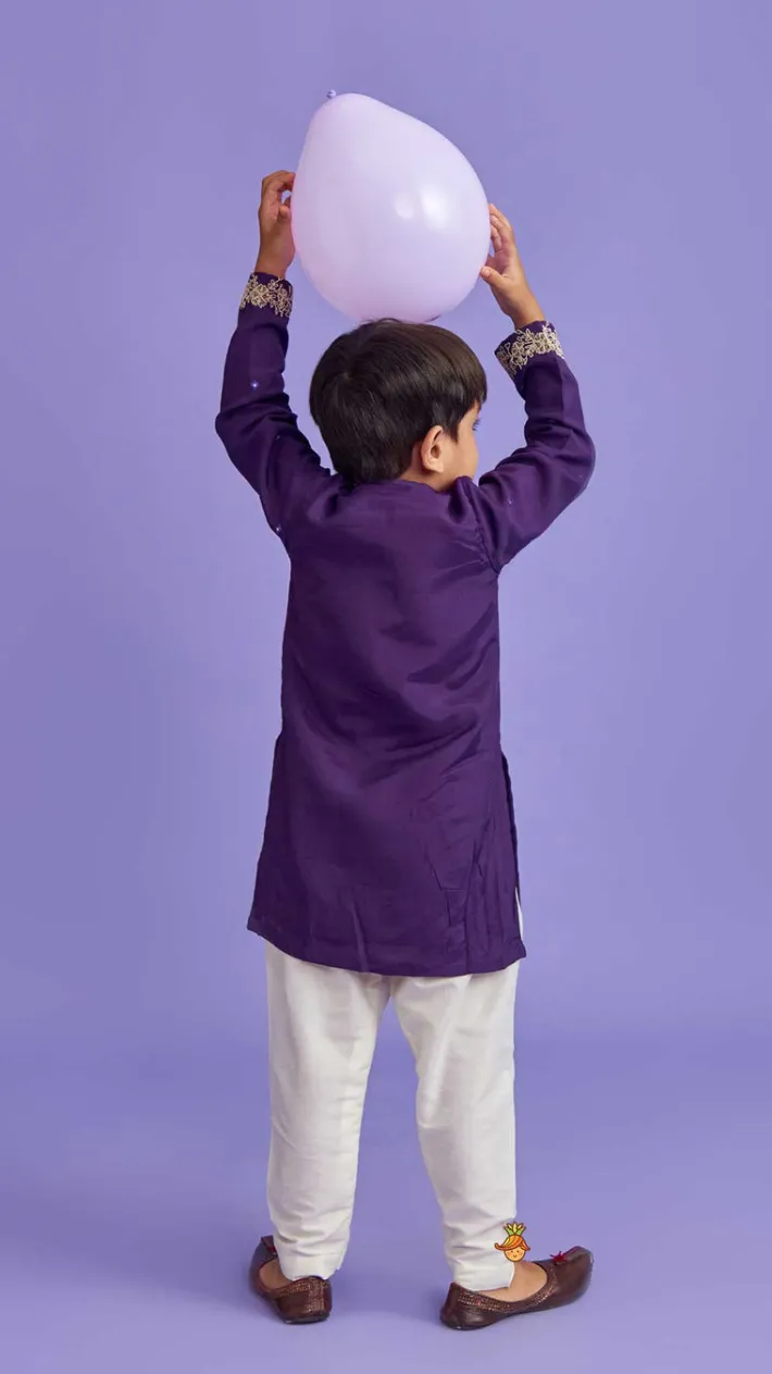 Outlet Purple Faux Mirror Work Kurta With Pyjama BOY Twinning Sets | Indian Ethnic Wear